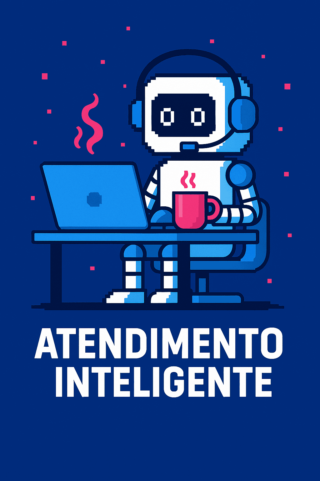 Robô atendendo com café e headset